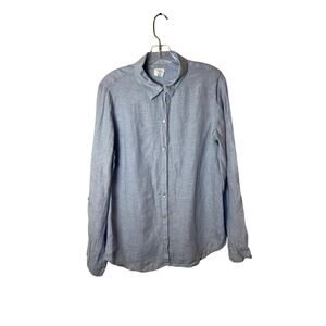 Sigrid Olsen Linen Light Blue Button Down with Back Button Detailing Large
